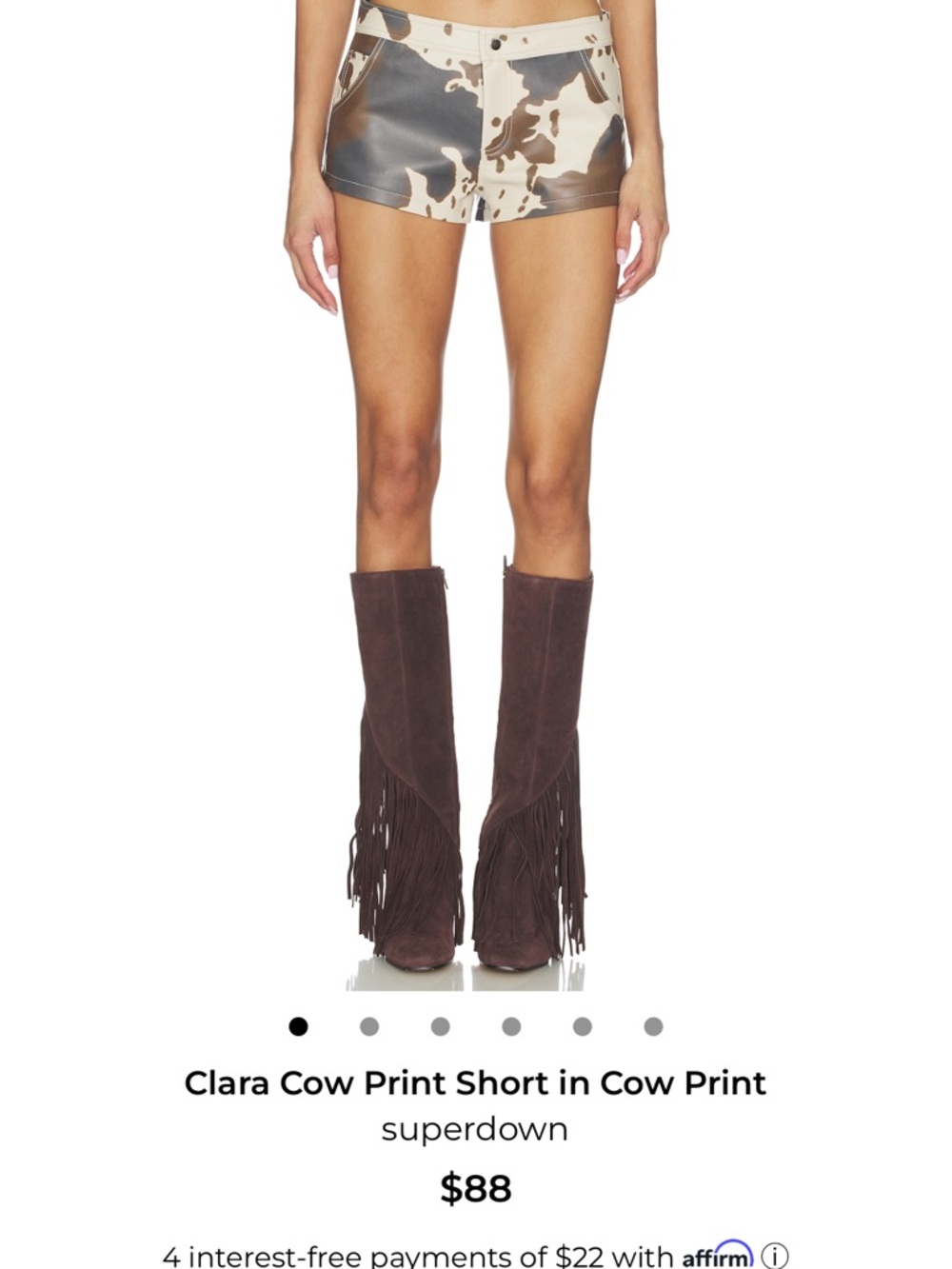 superdown Cow Print Faux-Leather Shorts in Cream & Brown